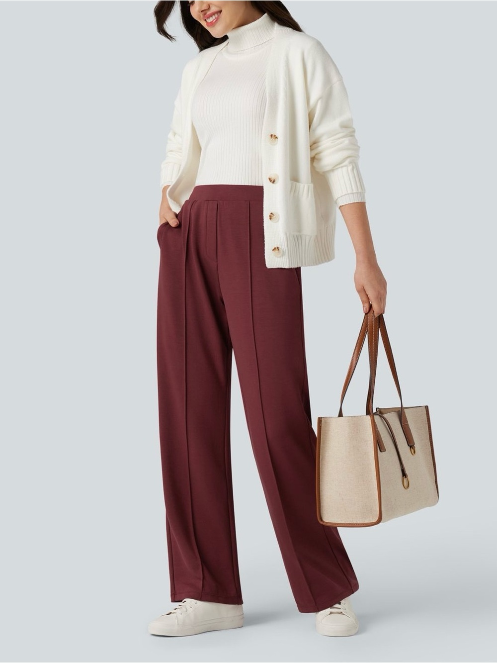 #75 NWT HALARA High Waisted Straight Leg Work Pants with Pockets Size L